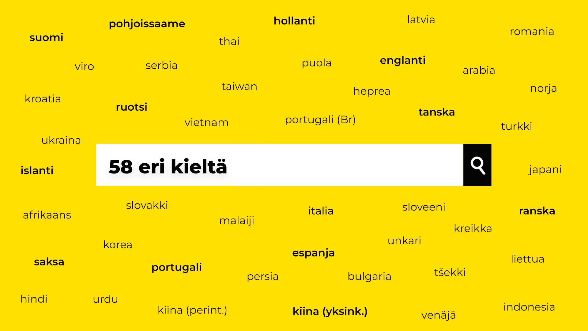 58 eri kieltä sanakirjassa