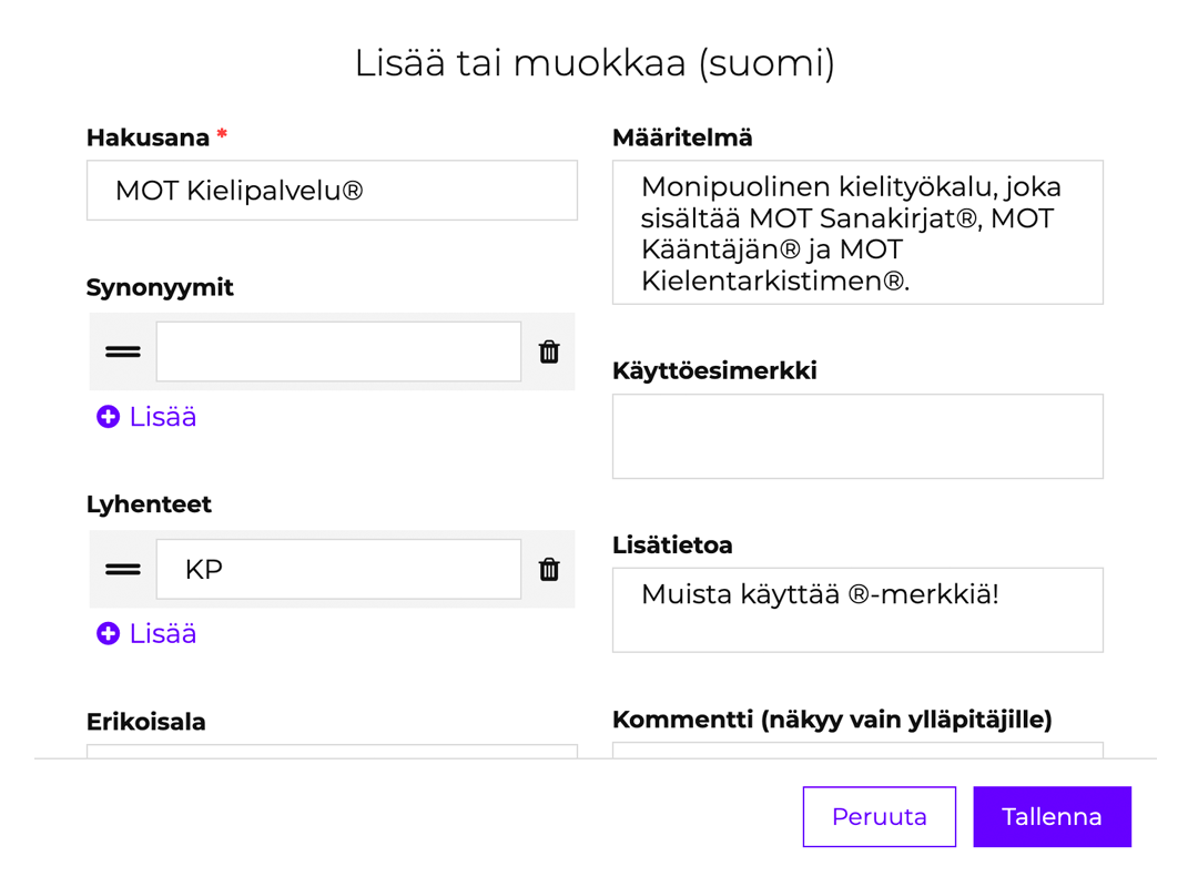 Sanaston kokoaminen
