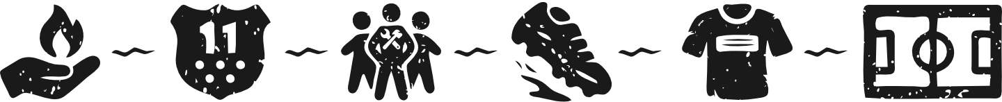 Icons showing the un11 process flow ove every dollar donated. Hand with flame, Shield with number 11, Leadeship group, Soccer Cleat kicking up dust, Soccer shirt, Football pitch.