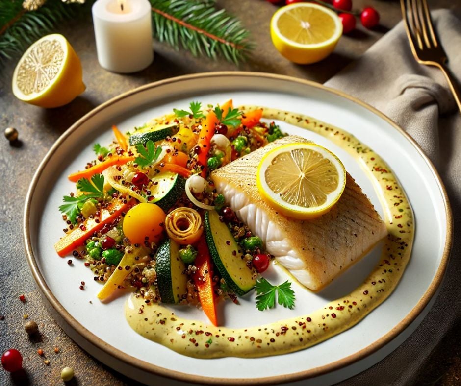 Tengeri halfilé mustármártással és zöldséges quinoával – 5 elemes harmóniában