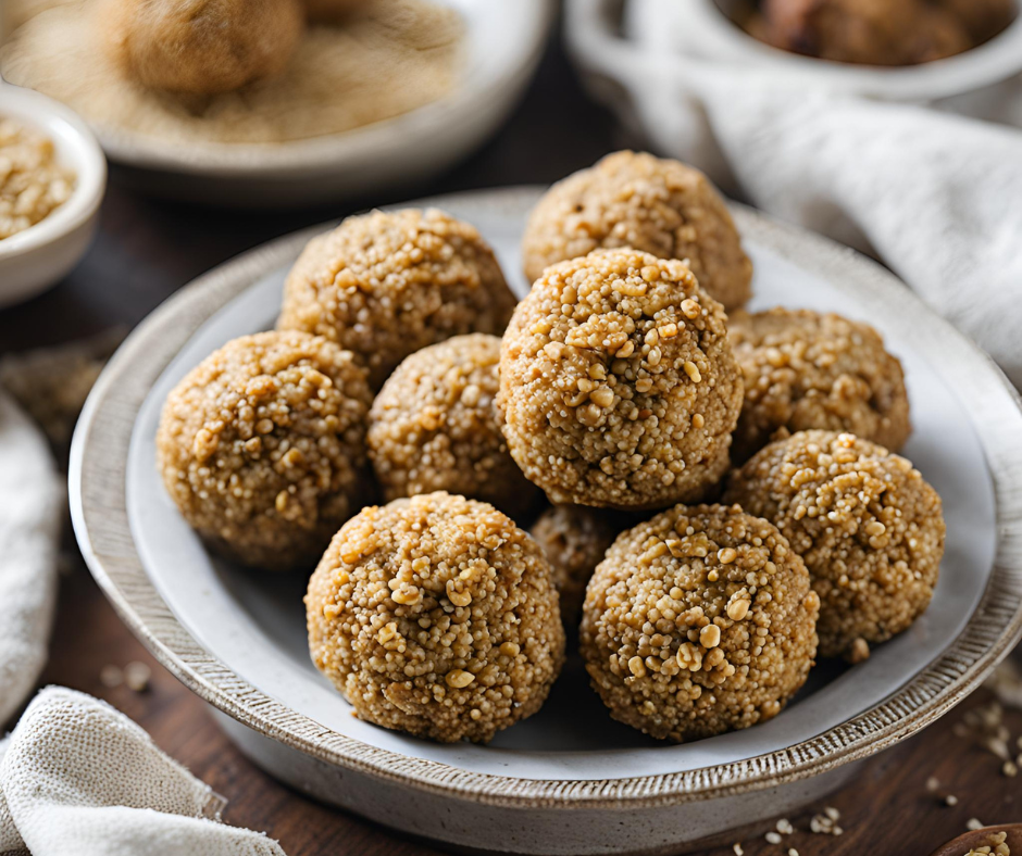 Diós-szezámmagos kölesgolyók