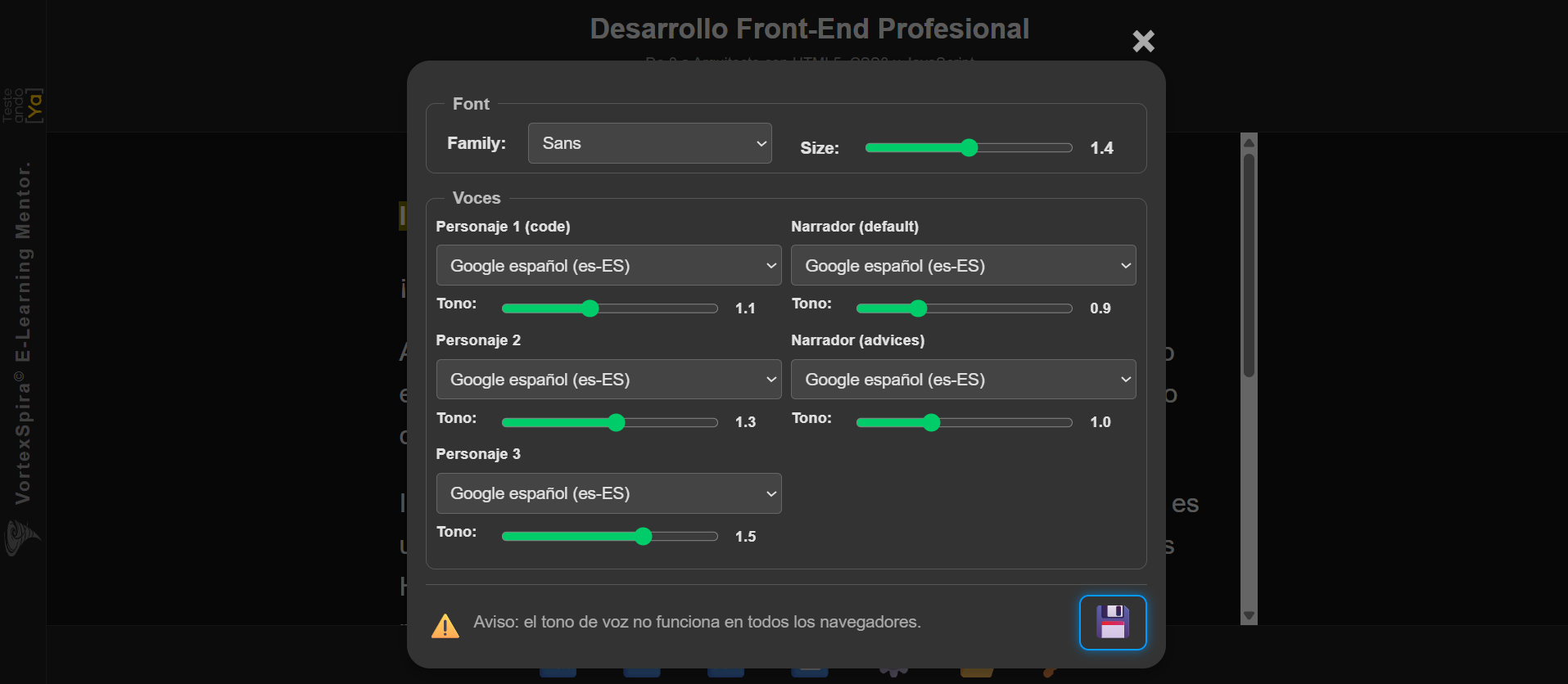 Configuración de fuentes y voces del PWA