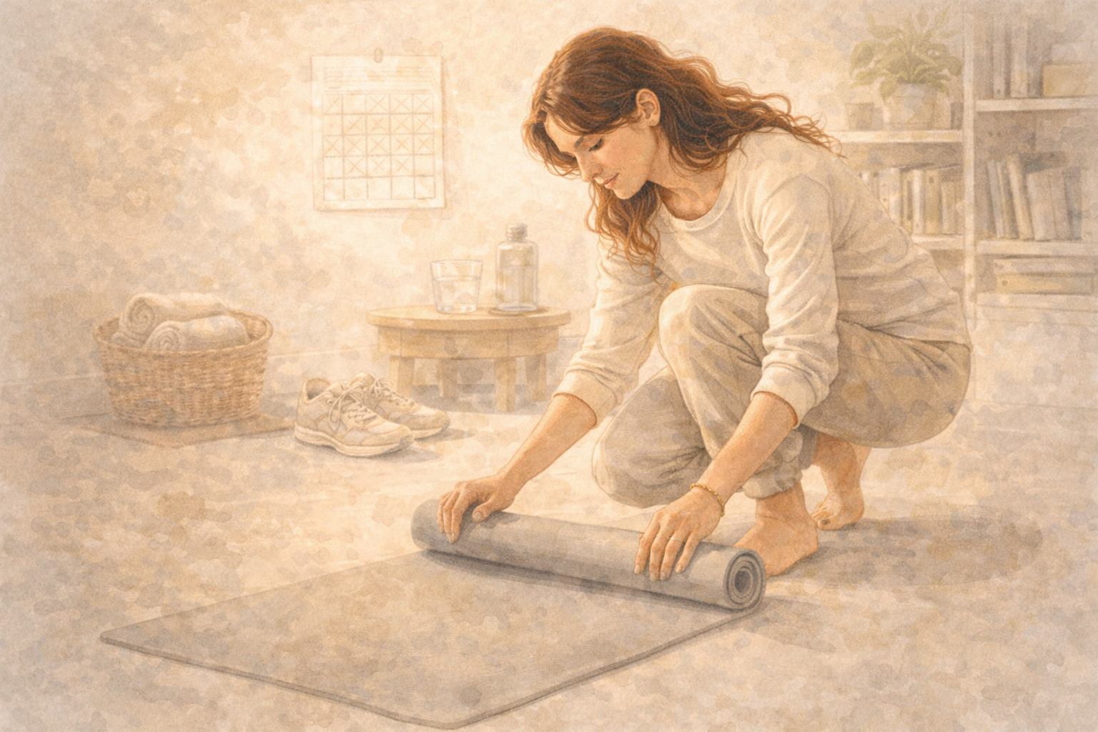 Illustrated wellness image representing flexibility and adaptability in a sustainable wellness  routine