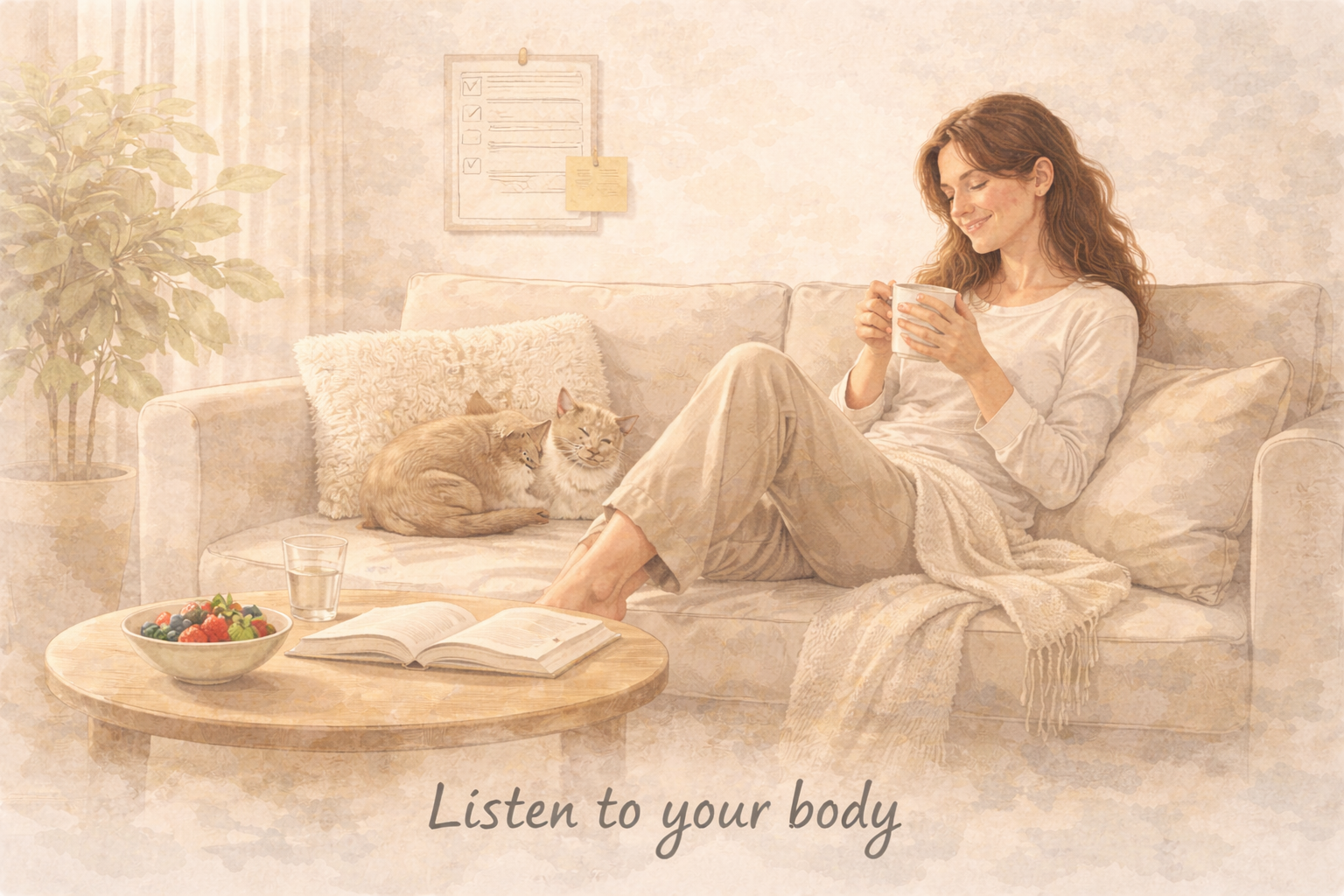 Illustrated wellness image representing flexibility and self-permission within a consistent routine