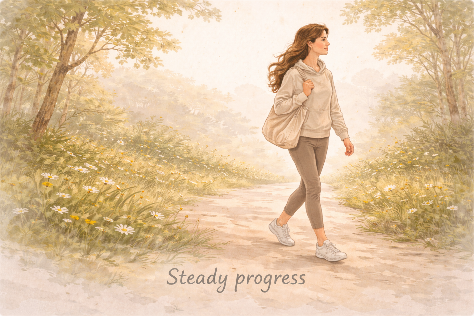 Illustrated wellness image representing steady long-term progress through calm and consistent  habits