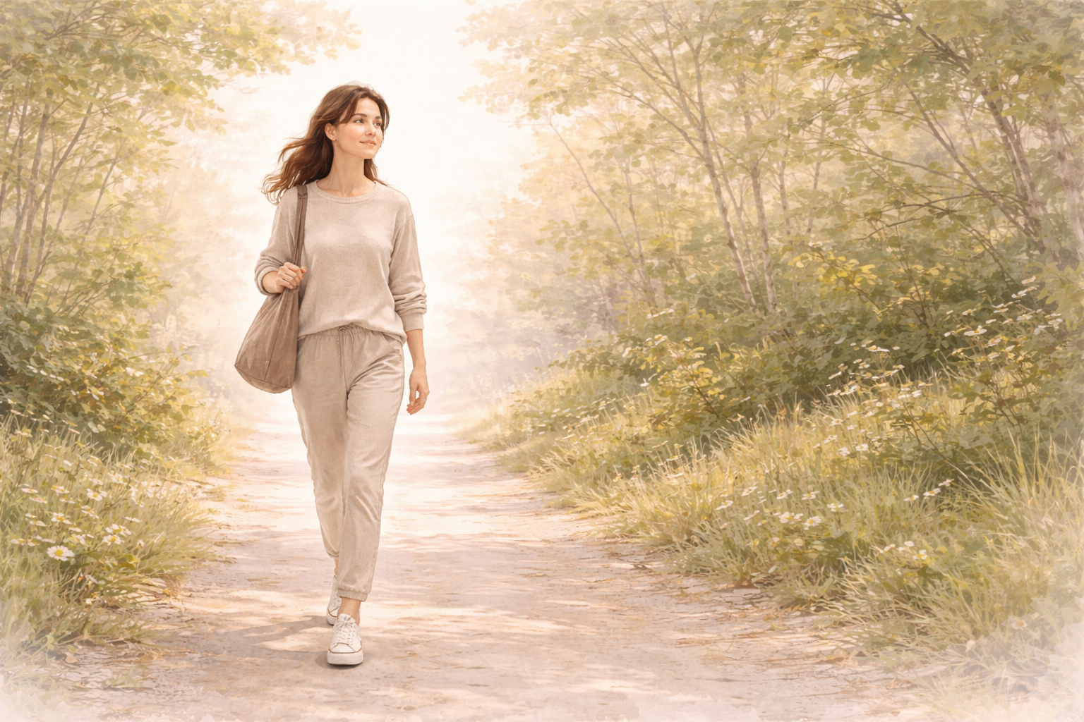 Illustrated wellness image of calm forward movement representing steady progress after  adjusting habits