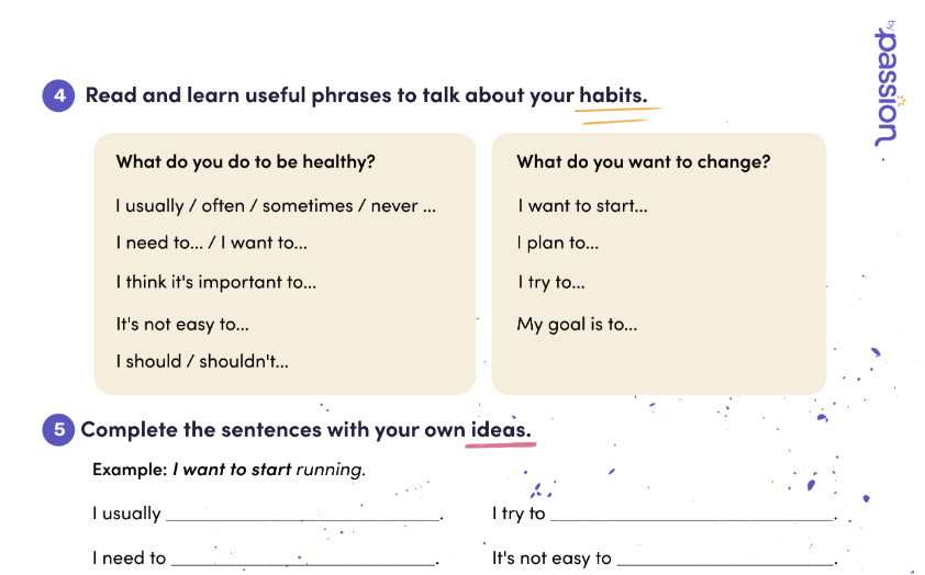Screenshot of a By Passion English lesson plan about habits