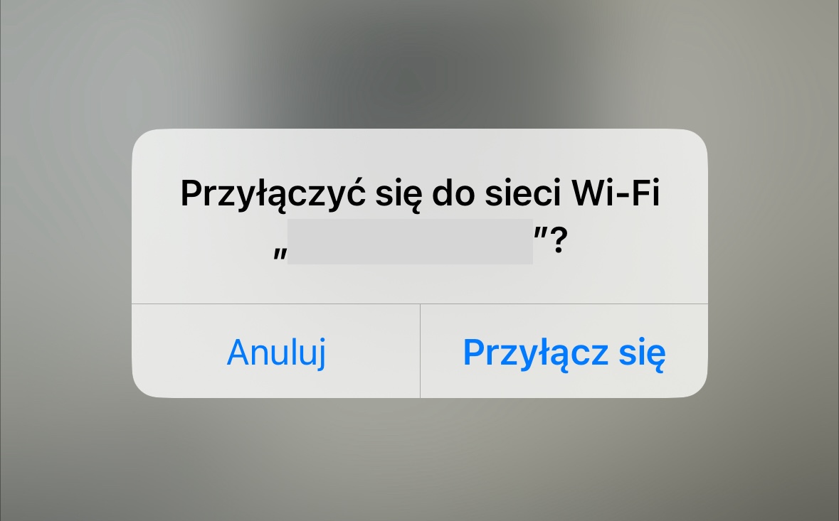 Ekran potwierdzający przyłączenie się do sieci WiFi