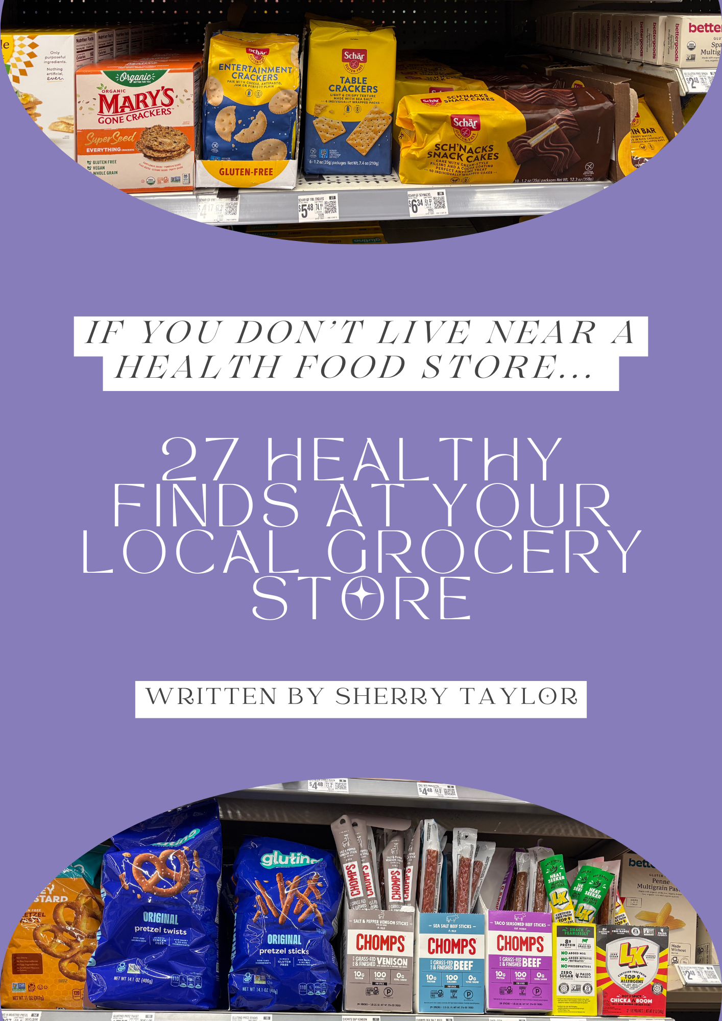 Image of a shopping guide ebook with food on a grocery shelf