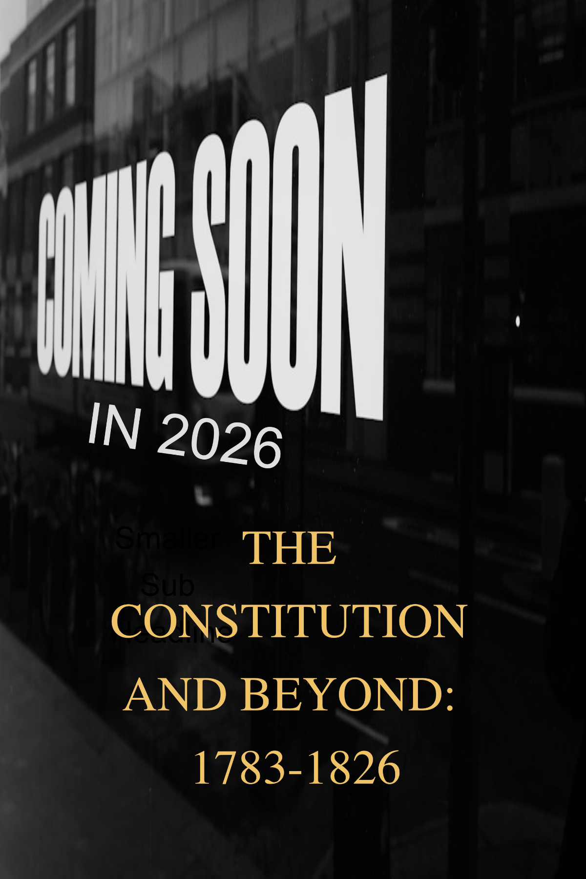 A promotional teaser image for a book or exhibit, set against a dark, moody background of a city street at night. Bold, white, capitalized text at the top reads 