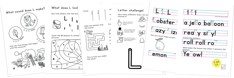 6 example worksheets for practicing letter writing