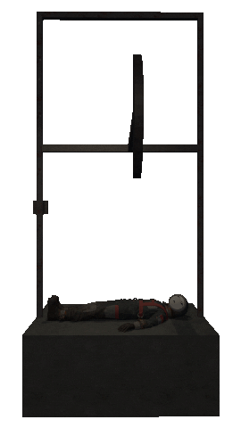 Implication - Image of player about to be sacrificed by a pendulum axe