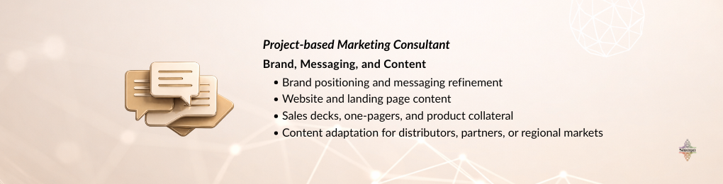 Project-based marketing consultant supporting brand positioning, messaging refinement, website content, sales decks, and marketing collateral for B2B and MedTech companies.