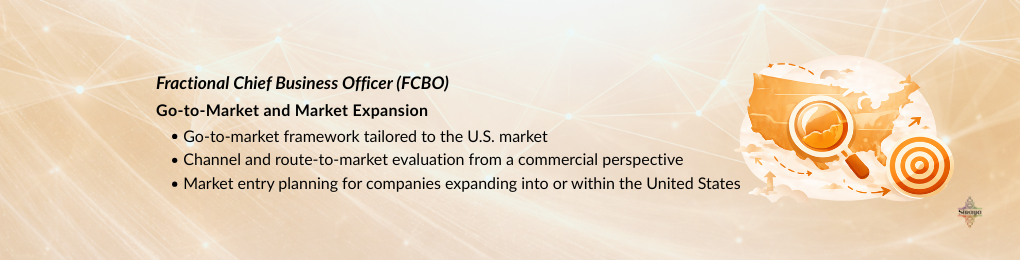 Go-to-market and U.S. market entry strategy led by a Fractional Chief Business Officer for domestic and international companies