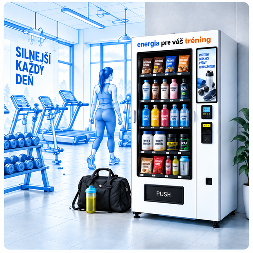 Predajný automat na nápoje a športovú výživu vo fitness centre