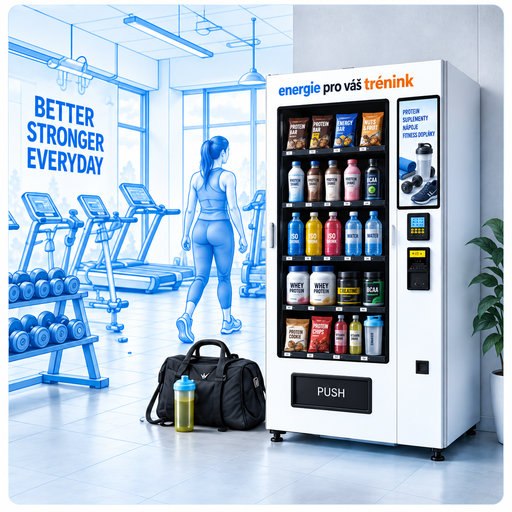 Prodejní automat na nápoje a sportovní výživu ve fitness centru