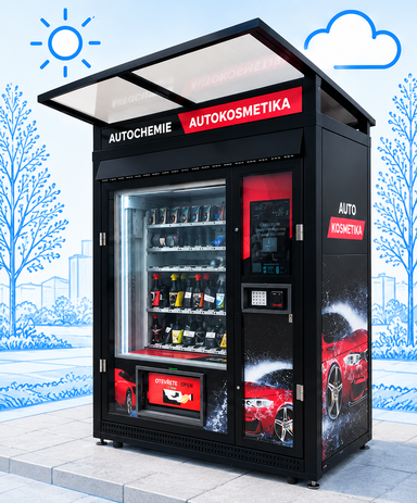 Venkovní kiosk pro celoroční provoz prodejního automatu