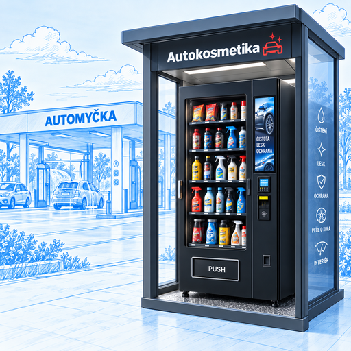 Venkovní prodejní automat na autokosmetiku u automyčky