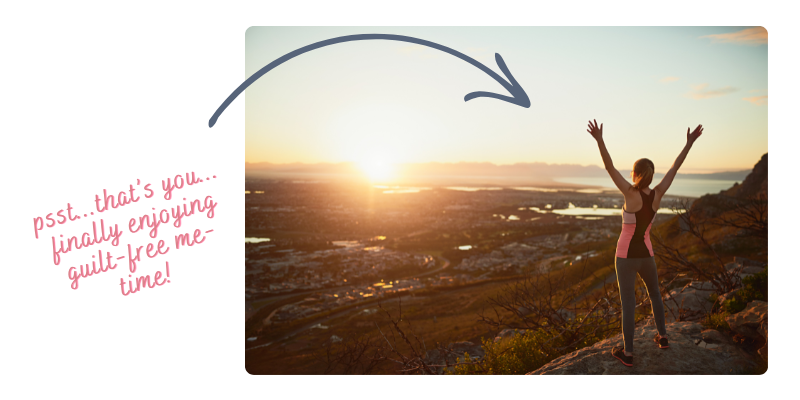 Woman standing with raised hands, appreciating the view