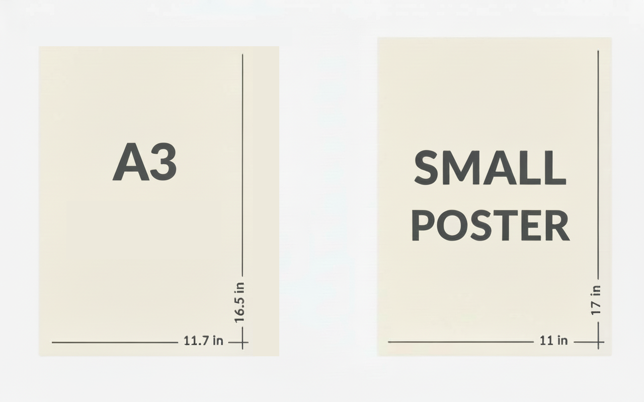 Picturing showing two paper sizes of printed posters one is A2 and one is ARCH C