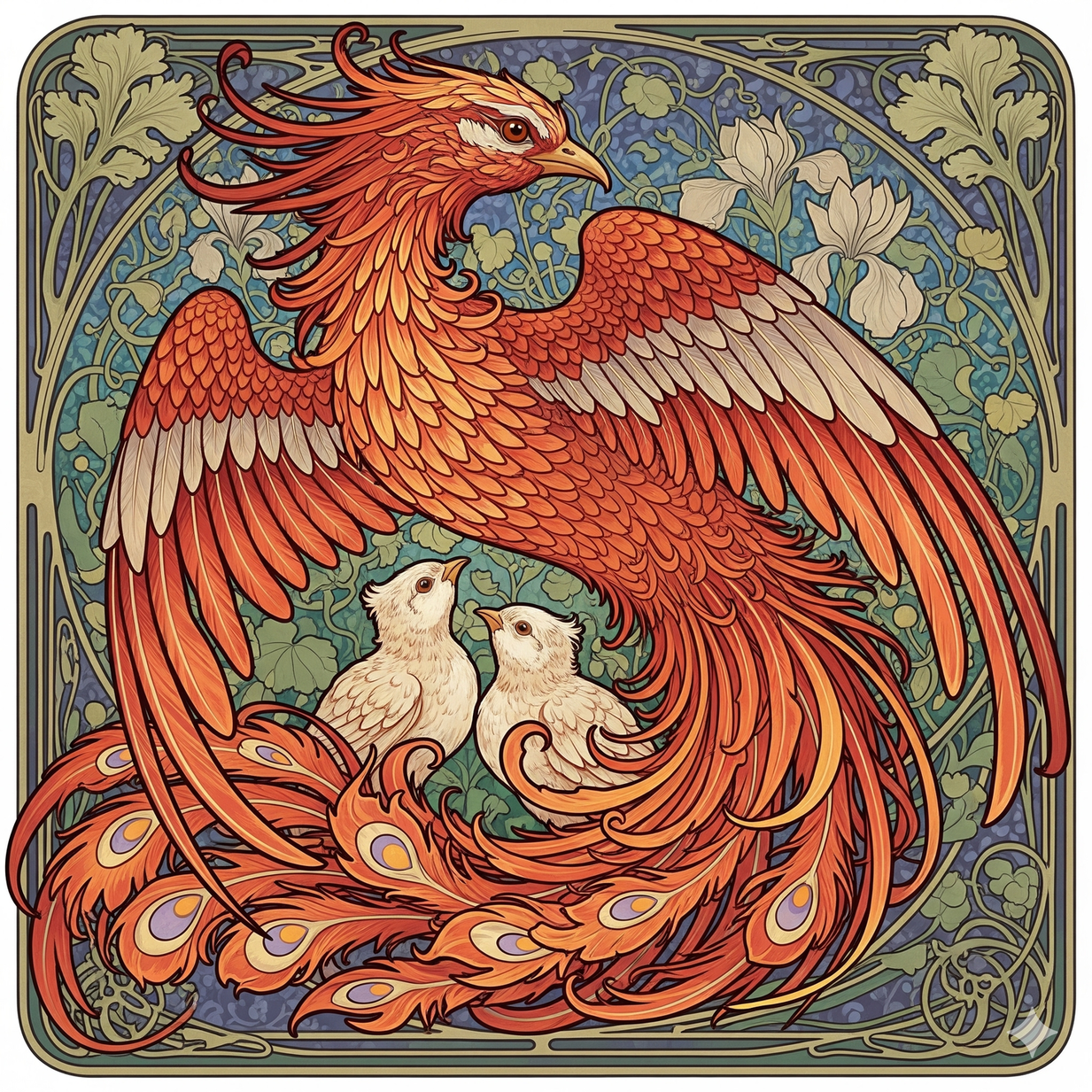 Picture of a phoenix bird and chicks