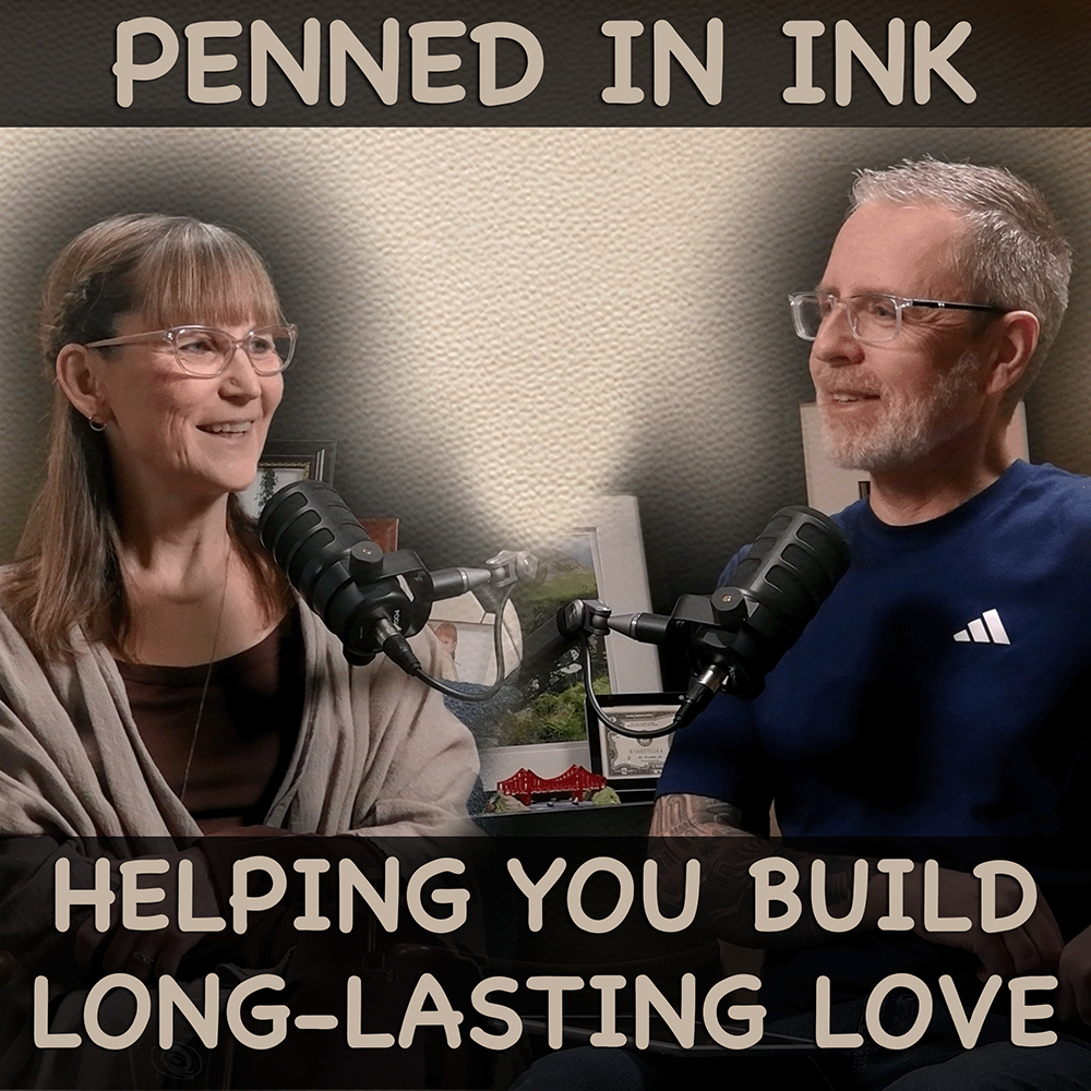 Penned in Ink Podcast image showing hosts Melissa and Michael