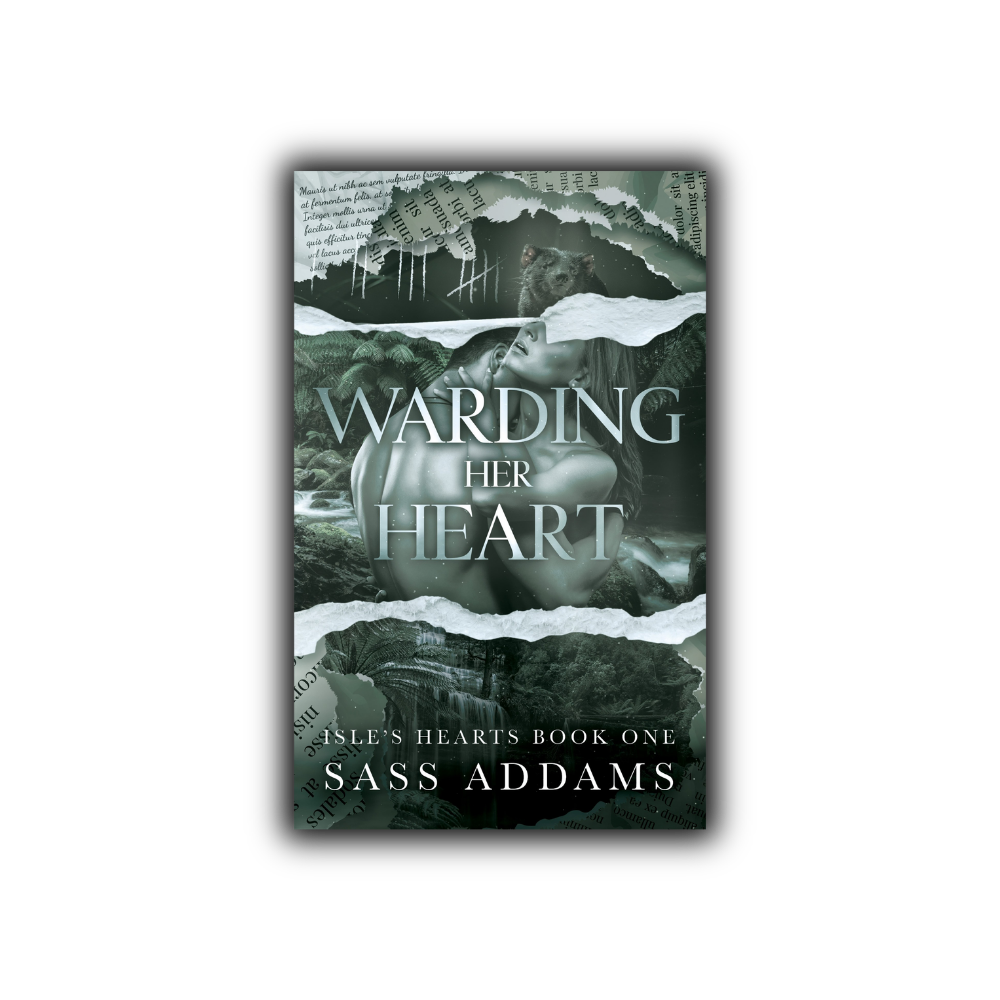 A placeholder cover with a black background and white text. Text reads: Cover to be revealed, Warding Her Heart, Book One of the Isle's Hearts Series, Sass Addams