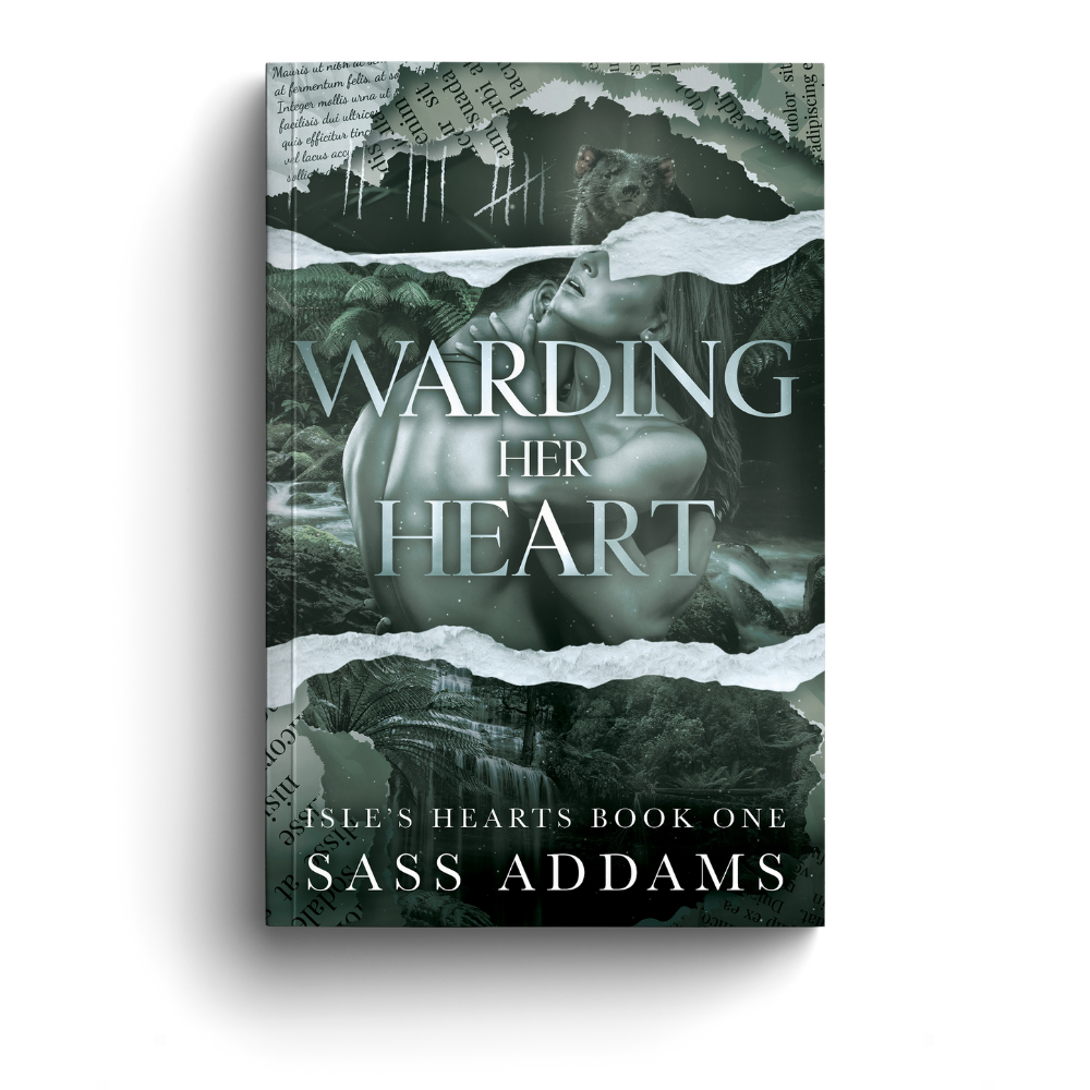 A placeholder cover with a black background and white text. Text reads: Cover to be revealed, Warding Her Heart, Book One of the Isle's Hearts Series, Sass Addams
