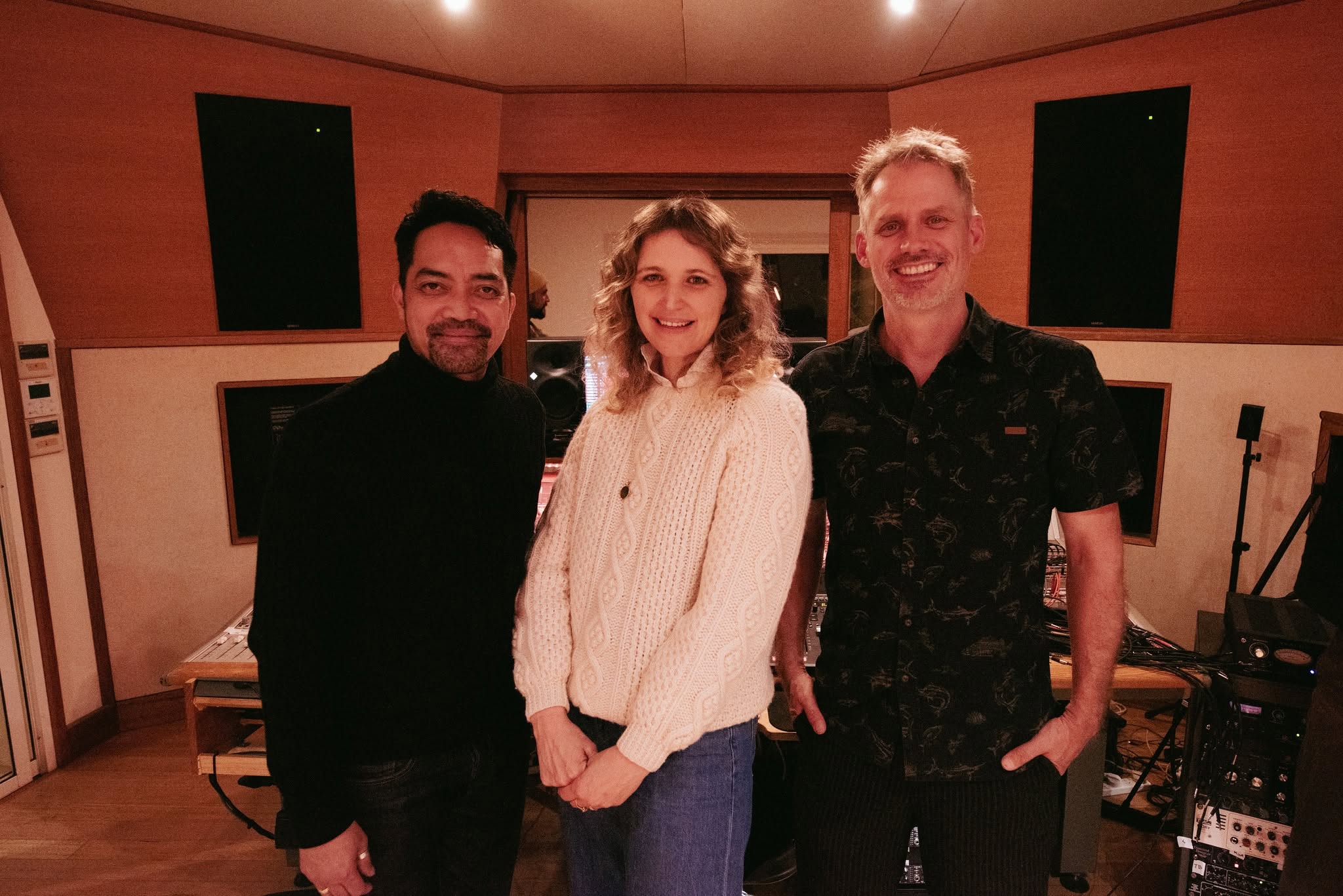 Nino Haggith (MusicNSW), Emily Lubitz and Jan 'Yarn' Muths at Mix Artist Studio