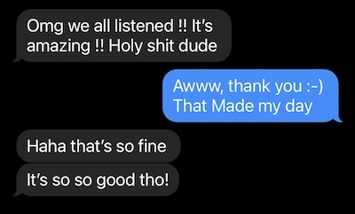 Positive client feedback for a professional music mix by Jan 'Yarn' Muths of Mix Artist Studio