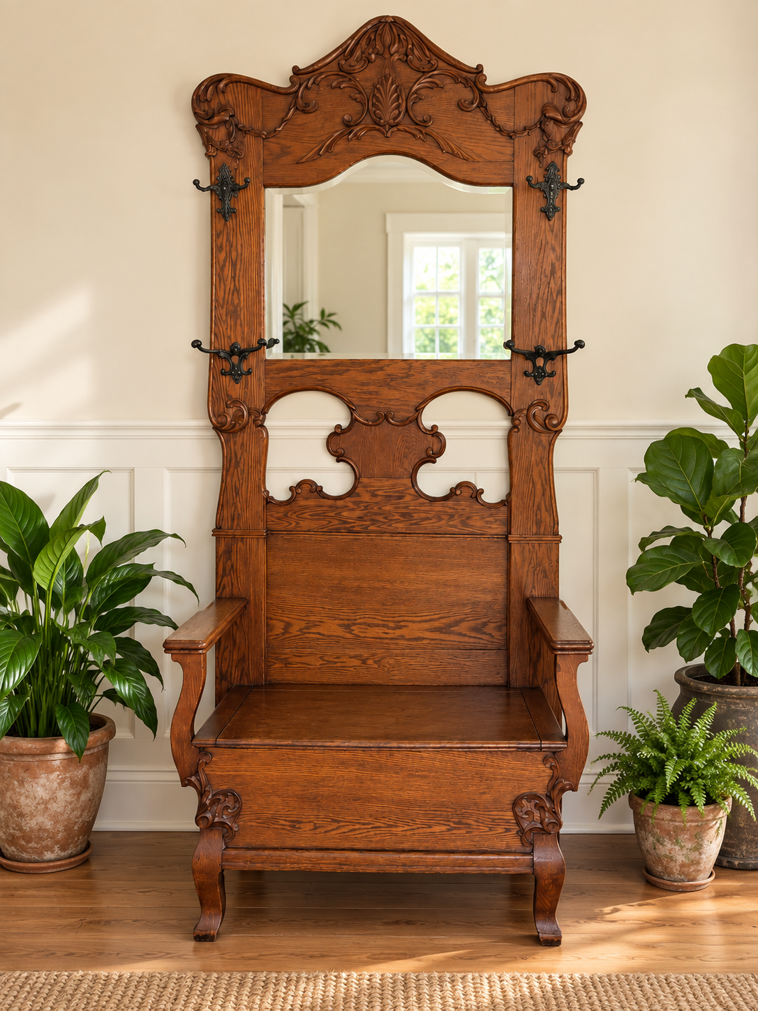 Roxanne’s carved wooden hall tree, passed down through three generations of her family