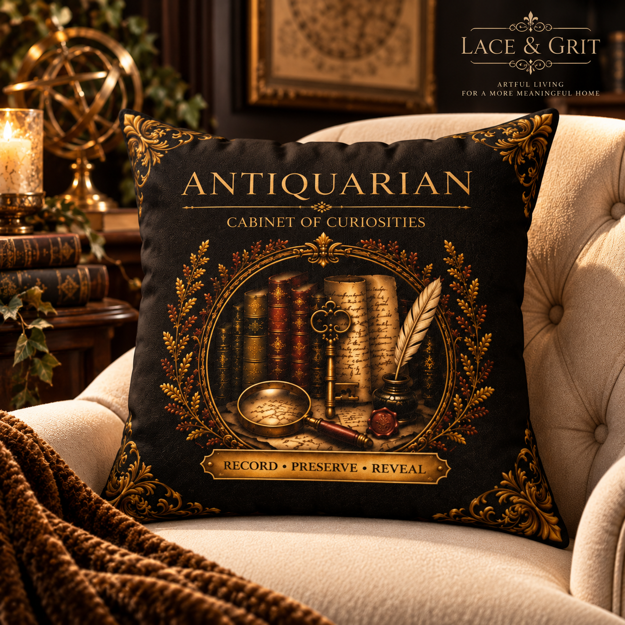 Featured Cabinet of Curiosities decorative pillow
