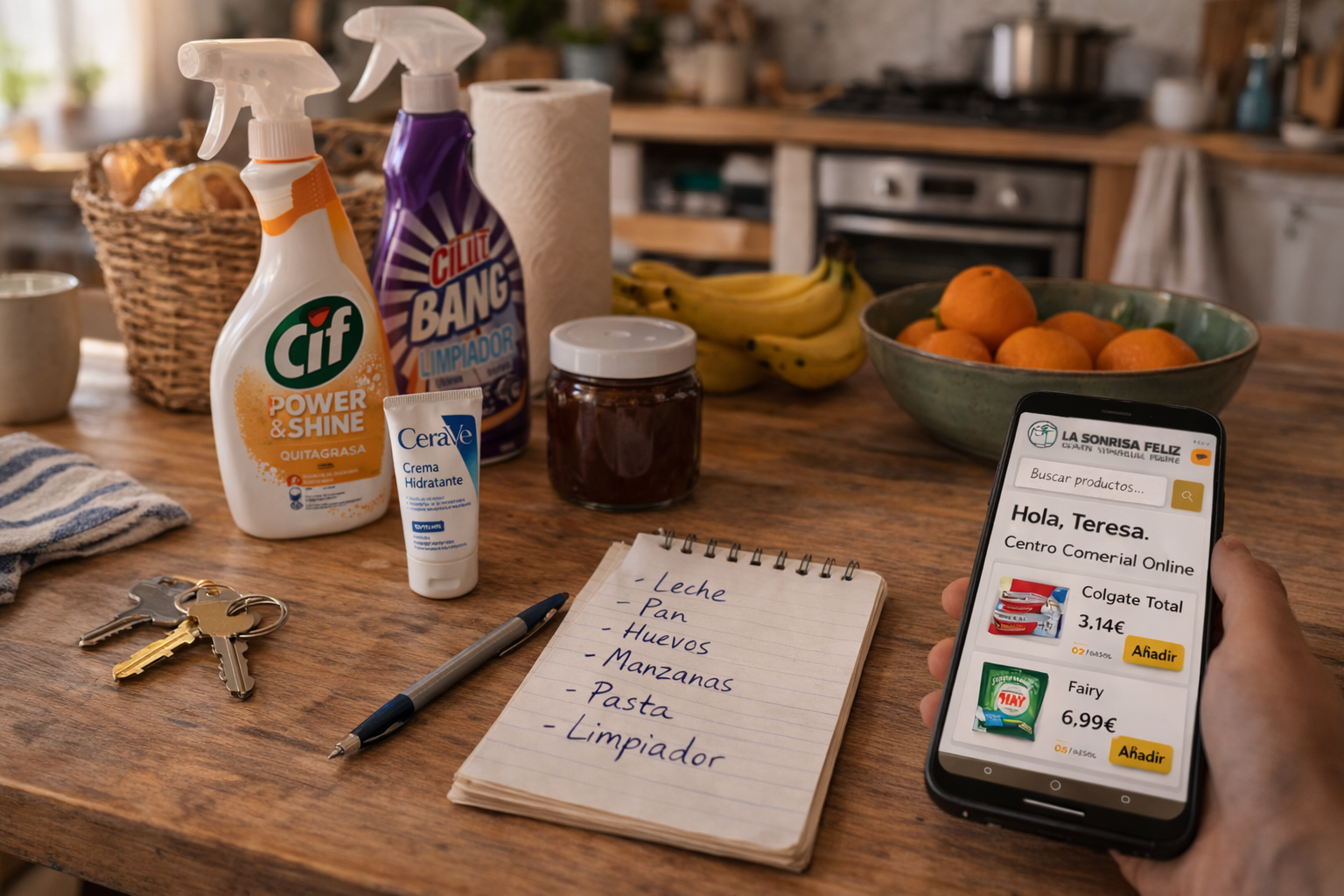 Mesa de cocina con productos cotidianos