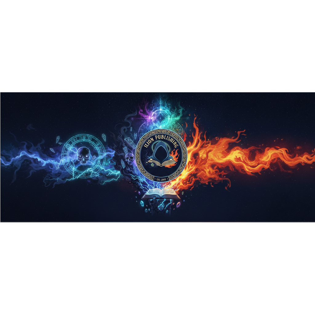 The Ilion Publishing seal between streams of void magic and fire
