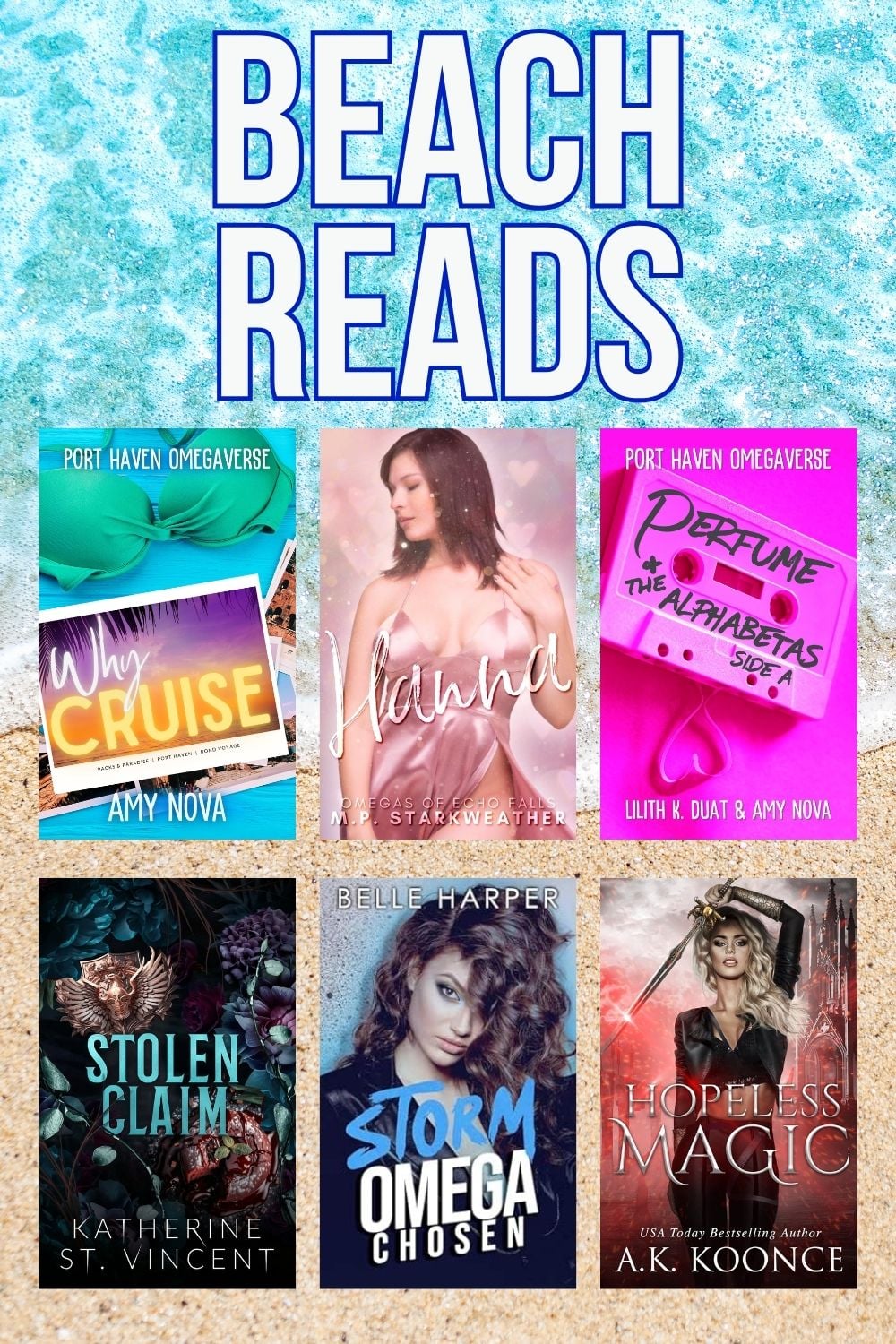 graphic showing popular beach reads on Amy Nova's blog