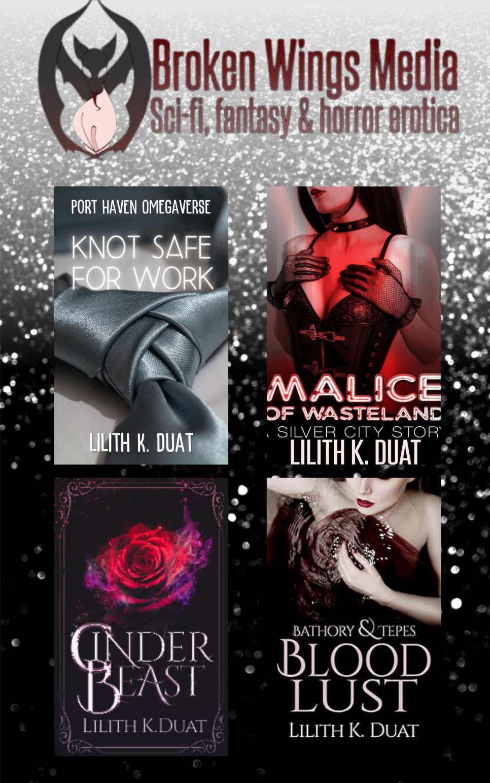 graphic showing the titles by Lilith K Duat