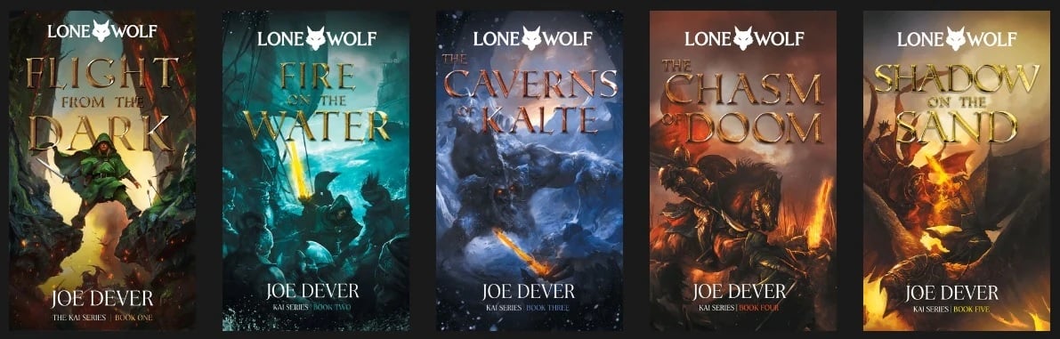 Obálky Lone Wolf gamebooků série KAI