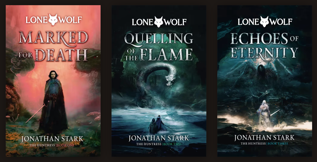 Obálky Lone Wolf gamebooků série The Huntress