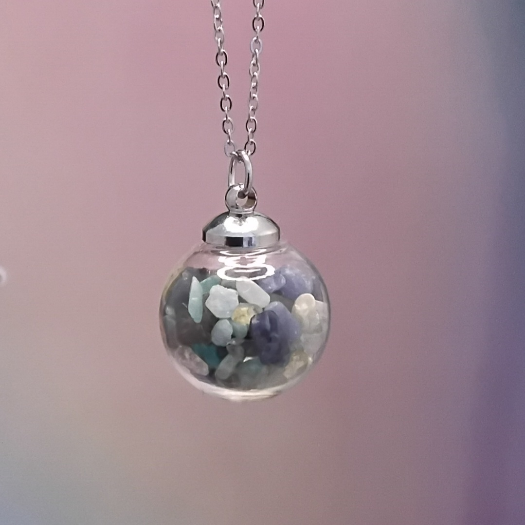 Crystal chip filled orb necklace