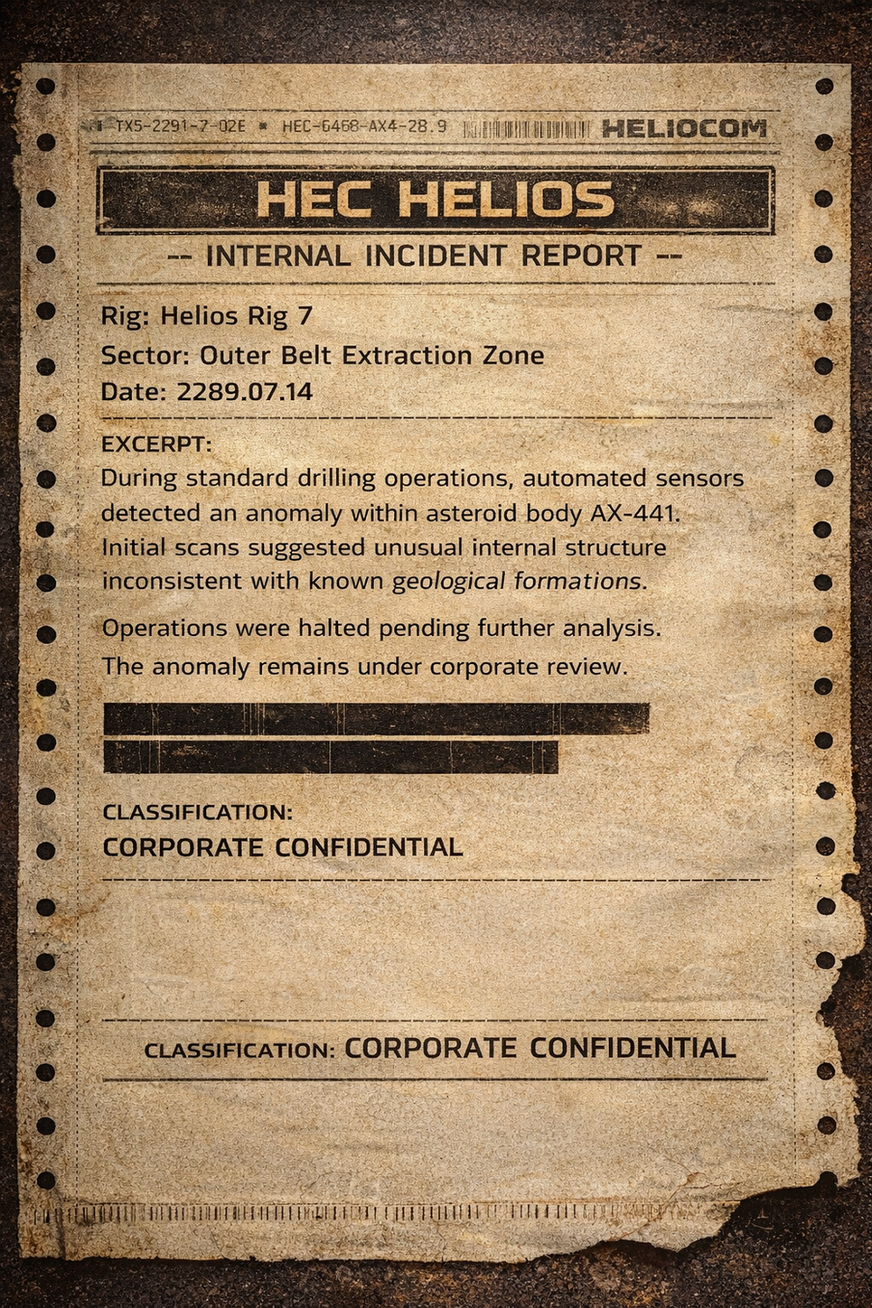 HEC HELIOS – INTERNAL INCIDENT REPORT