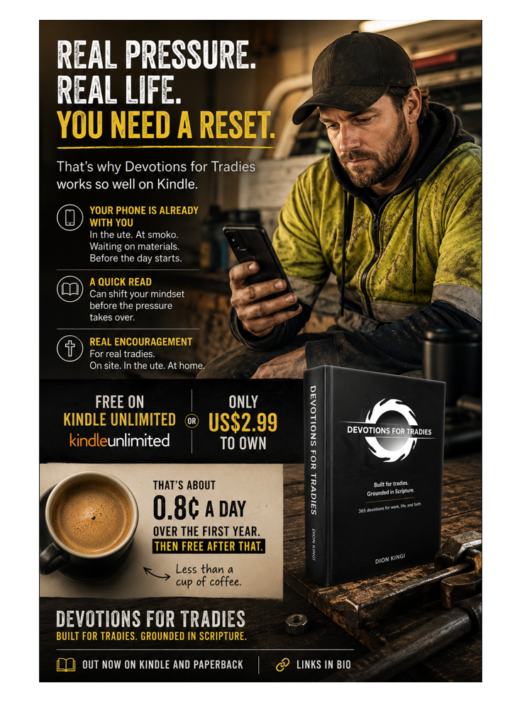 Promotion for Kindle version of Devotions for Tradies