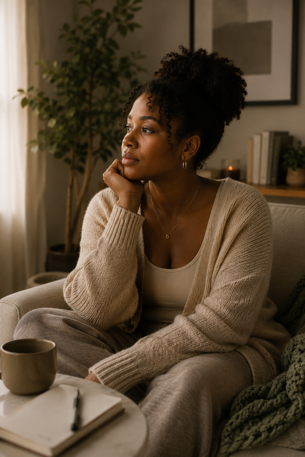 Woman reflecting while navigating emotional stress and life responsibilities