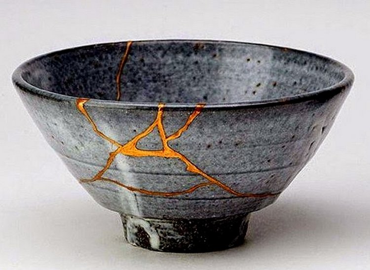 A broken bowl glued back together beautifully