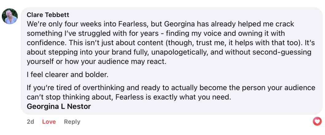 FEARLESS testimonial