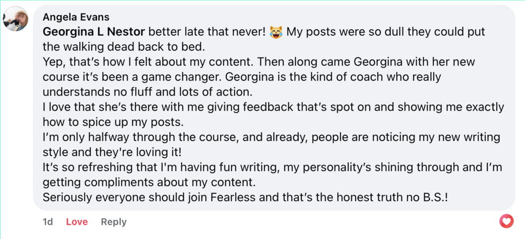 FEARLESS testimonial