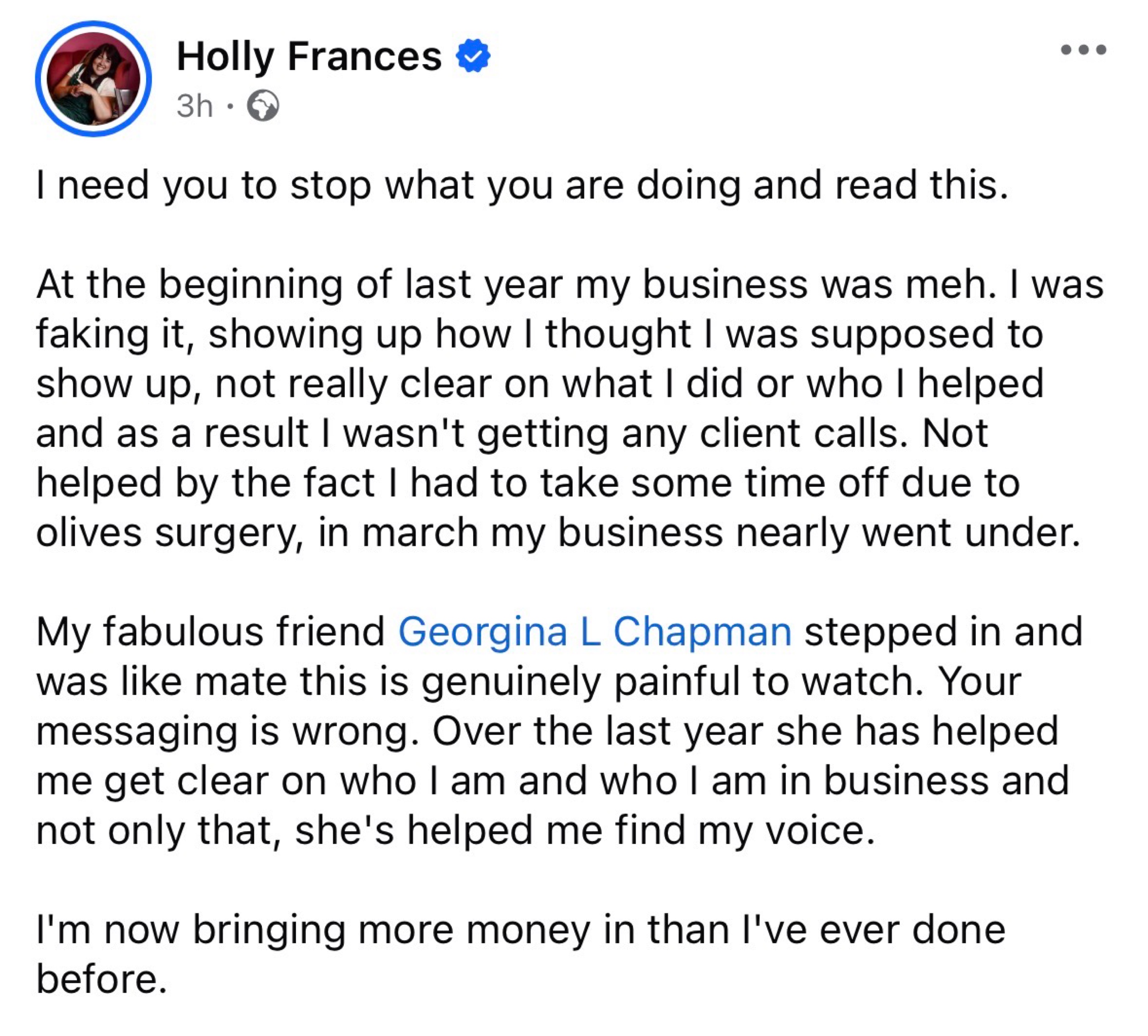Holly Frances testimonial