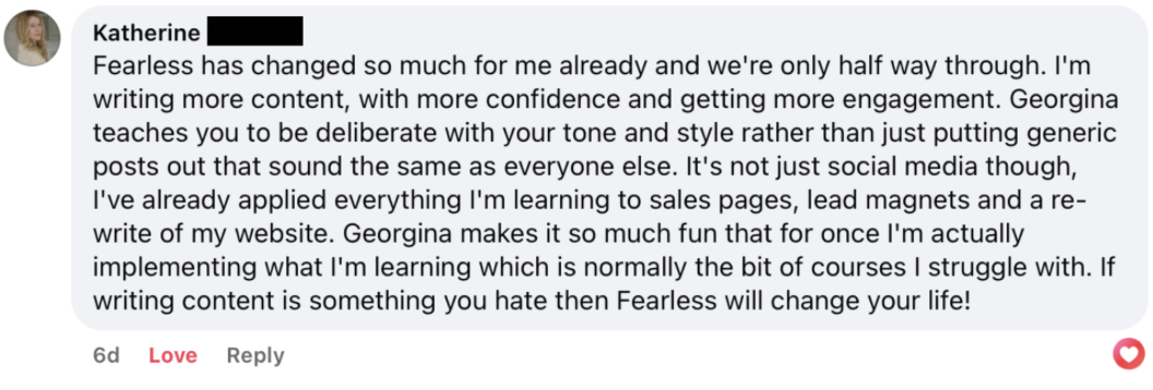 FEARLESS testimonial