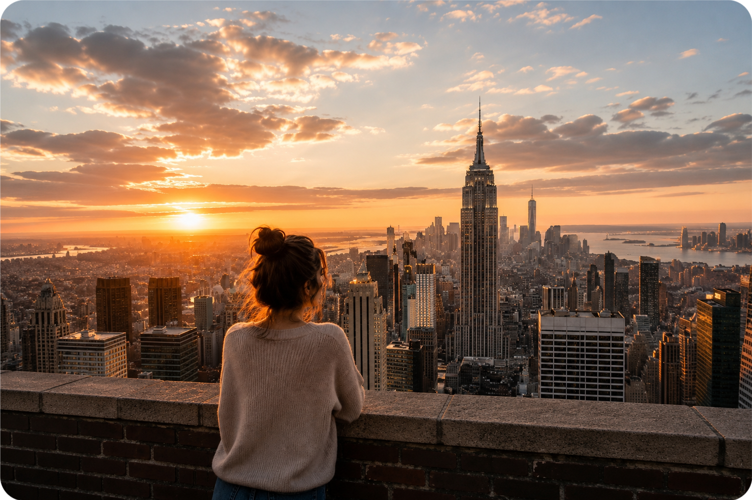 Hallie overlooking New York from fashion studio.