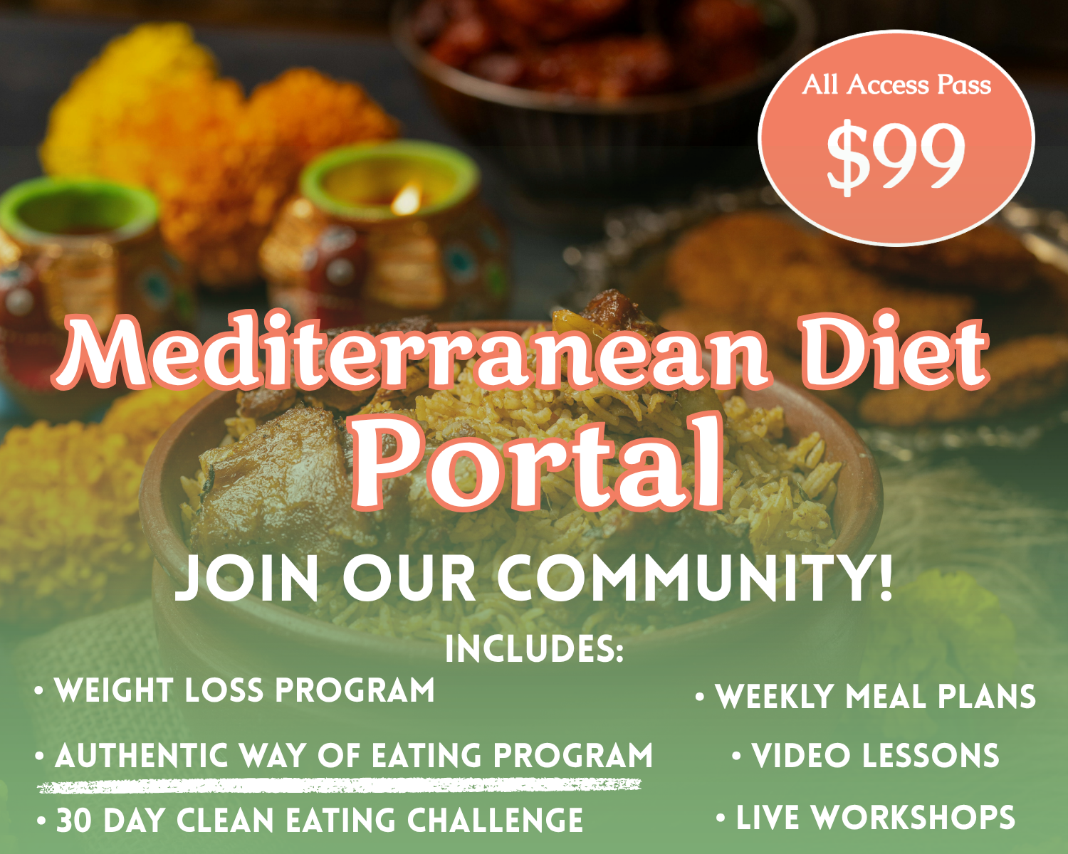 Mediterranean Diet Foods on plates showcasing the member portal