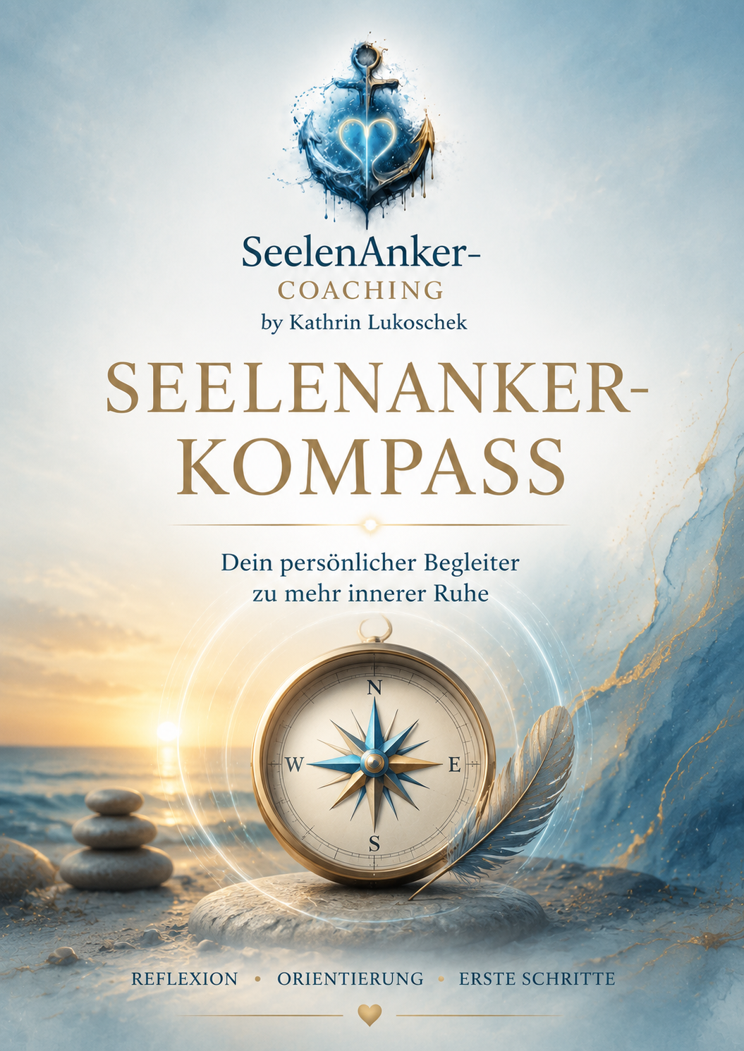 Cover des SeelenAnker-Kompasses von SeelenAnker-Coaching – persönlicher Begleiter für mehr innere Ruhe, Klarheit und Orientierung mit Kompass am Meer